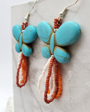 Turquoise Dyed Magnesite Butterfly Bead Earrings with Seed Bead Dangles