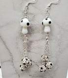 Lampwork Style White Cap Mushroom Glass Bead Earrings with White with Black Polka Dot Pave Beads