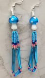 Lampwork Style Aqua Blue Cap Mushroom Glass Bead Earrings with Long Glass Seed Bead Loops