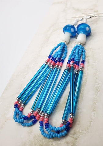 Bronze and Aqua Blue Boho Seed Bead Fringe Earrings - Iris Elm