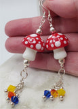 Lampwork Style Red Cap with White Spots Mushroom Glass Bead Earrings with Swarovski Crystal Dangles
