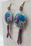 Dragonfly Lentil Style Glass Bead Earrings with Seed Bead Dangles
