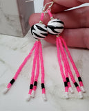 Black and White Zebra Striped Glass Bead Earrings with Seed Bead Dangles