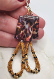 Leopard Print Shell Earrings with Seed Bead Dangles