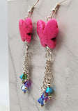 Pink Dyed Magnesite Butterfly Bead Earrings with Swarovski Crystal Dangles