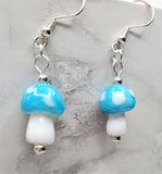 Lampwork Style Light Blue Cap Mushroom Glass Bead Earrings
