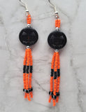 Black Dyed Magnesite Jack o' Lantern Bead Earrings with Black and Orange Seed Bead Dangles