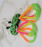 Green Dyed Magnesite Jack o' Lantern Bead Earrings with UV Neon Reactive Seed Bead Dangle Loops