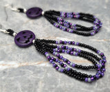 Purple Dyed Magnesite Jack o' Lantern Bead Earrings with Purple and Black Seed Bead Loop Dangles