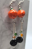 Orange Pumpkin Porcelain Bead Earrings with Magnesite Charms and Swarovski Crystal Dangles