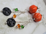 Orange Pumpkin Porcelain Bead Earrings with Magnesite Charms and Swarovski Crystal Dangles
