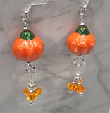 Orange Pumpkin Porcelain Bead Earrings with Orange Swarovski Crystal Dangles