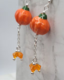 Orange Pumpkin Porcelain Bead Earrings with Orange Swarovski Crystal Dangles