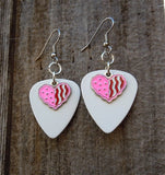 CLEARANCE Pink and Red Heart Charm on White Guitar Pick Earrings