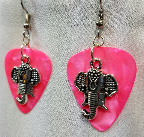 CLEARANCE Ornate Elephant Head Charm Guitar Pick Earrings - Pick Your Color