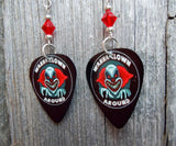 Wanna Clown Around Guitar Pick Earrings with Red Swarovski Crystals