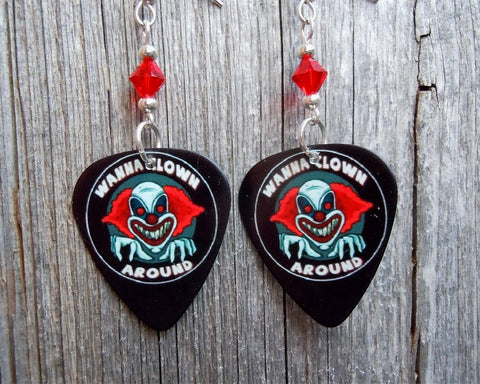 Wanna Clown Around Guitar Pick Earrings with Red Swarovski Crystals