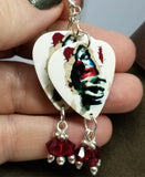 Terrifying Evil Clown Ripping Through Wall Guitar Pick Earrings with Red Swarovski Crystal Dangles