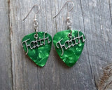 CLEARANCE Faith Text Charms Guitar Pick Earrings - Pick Your Color