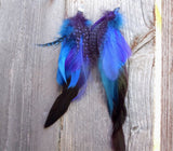 Purple, Blue and Black Long Feather Earrings
