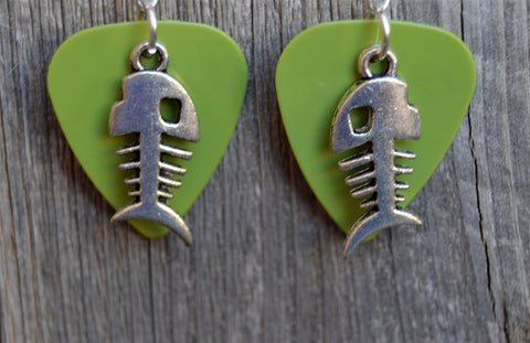 CLEARANCE Large Fish Bone Charm Guitar Pick Earrings - Pick Your Color