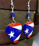 Puerto Rican Flag Guitar Pick Earrings with Blue Swarovski Crystals