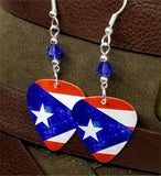 Puerto Rican Flag Guitar Pick Earrings with Blue Swarovski Crystals