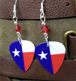 Texas State Flag Guitar Pick Earrings with Red Swarovski Crystals