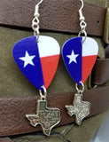 Texas State Flag Guitar Pick Earrings with Texas Charm Dangles