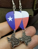Texas State Flag Guitar Pick Earrings with Texas Charm Dangles