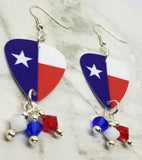 Texas State Flag Guitar Pick Earrings with Swarovski Crystal Dangles