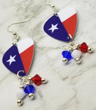 Texas State Flag Guitar Pick Earrings with Swarovski Crystal Dangles