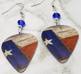 Rustic Texas State Flag Guitar Pick Earrings with Blue Swarovski Crystals