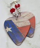 Rustic Texas State Flag Guitar Pick Earrings with Red Swarovski Crystals