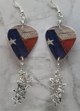 Rustic Texas State Flag Guitar Pick Earrings with Silver Star Charm Dangles