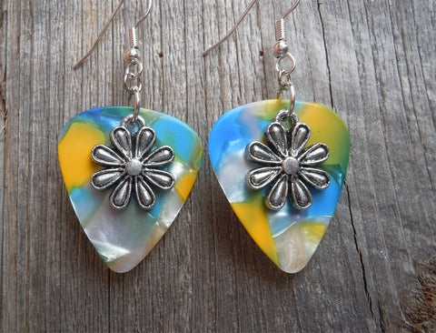 CLEARANCE Flower Charm Guitar Pick Earrings - Pick Your Color