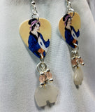 Geisha Guitar Pick Earrings with Glass Beads and Bear Dangles