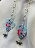 Geisha Woman Playing the Shamisen Dangling Guitar Pick Earrings with Pewter Glass Beads