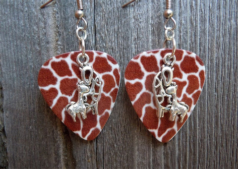 CLEARANCE Mother and Baby Giraffe Charm Guitar Pick Earrings - Pick Your Color