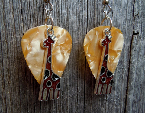 CLEARANCE Brown Giraffe Charm Guitar Pick Earrings - Pick Your Color