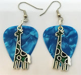 CLEARANCE Green Giraffe Charm Guitar Pick Earrings - Pick Your Color