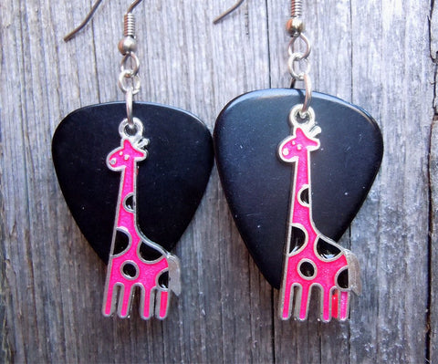 CLEARANCE Pink Giraffe Charm Guitar Pick Earrings - Pick Your Color