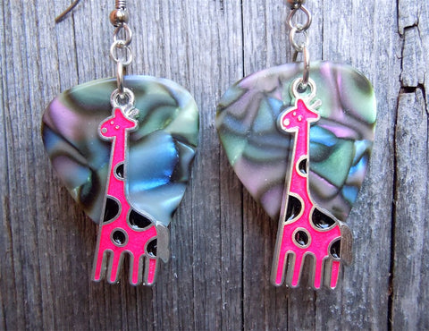 CLEARANCE Pink Giraffe Charm Guitar Pick Earrings - Pick Your Color