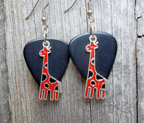 CLEARANCE Red Giraffe Charm Guitar Pick Earrings - Pick Your Color