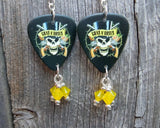 Guns n Roses Skull with Top Hat Guitar Pick Earrings and Yellow Opal Crystals
