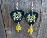 Guns n Roses Skull with Top Hat Guitar Pick Earrings and Yellow Opal Crystals