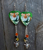 Tiger Guitar Pick Earrings with Tiger and Swarovski Crystal Dangles