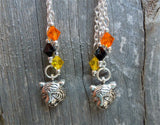 Tiger Guitar Pick Earrings with Tiger and Swarovski Crystal Dangles