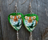 Tiger Guitar Pick Earrings with Tiger and Swarovski Crystal Dangles