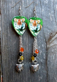 Tiger Guitar Pick Earrings with Tiger and Swarovski Crystal Dangles